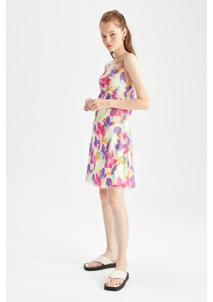 Coool A Kesim Askılı Çiçek Desenli Mini Kısa Kollu Elbise Y7313AZ22SM modelleri