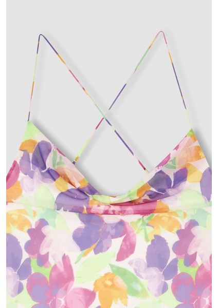 Coool A Kesim Askılı Çiçek Desenli Mini Kısa Kollu Elbise Y7313AZ22SM