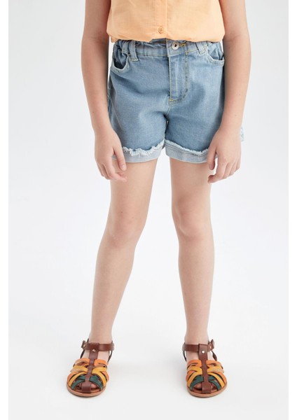 Kız Çocuk Paperbag Fit Yırtık Detaylı Jean Şort Y5324A622SM modelleri