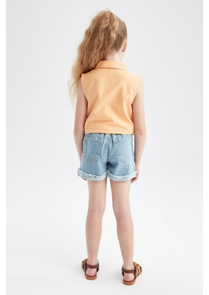 Kız Çocuk Paperbag Fit Yırtık Detaylı Jean Şort Y5324A622SM fırsatları