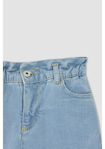 Kız Çocuk Paperbag Fit Yırtık Detaylı Jean Şort Y5324A622SM