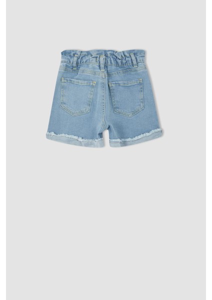 Kız Çocuk Paperbag Fit Yırtık Detaylı Jean Şort Y5324A622SM