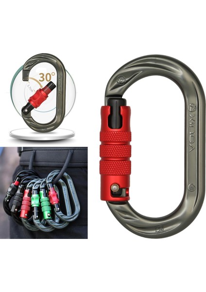 Açık O-Ring Carabiner Alüminyum Alaşım Vidalı Kilitleme Kanca Klipsi Tırmanmak Için Kırpma Gri Kırmızı (Yurt Dışından)