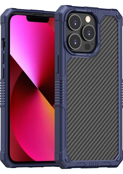 Apple iPhone 13 Koyu Mavi Için Karbon Fiber Pc + Tpu Kılıf
