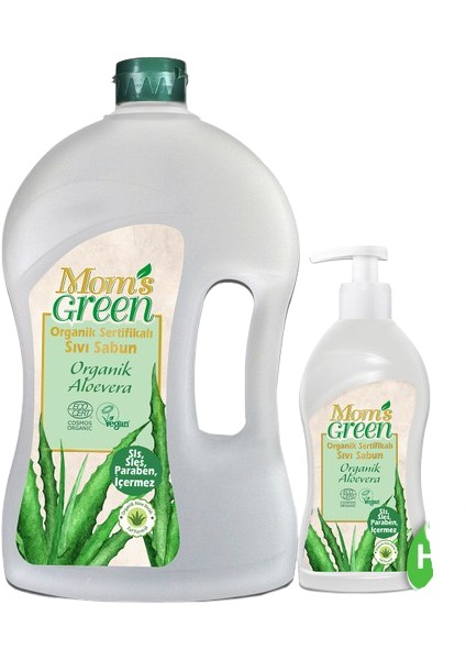 Mom's Green 2'li Set Mom's Green Organik Sertifikalı Sıvı Sabun - Organik Aloeveralı 1500 Ml+ 500 ml