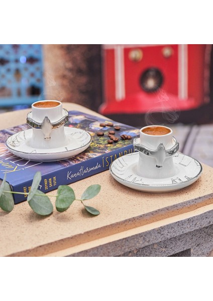 Saffet Emre Tonguç Kanatlarımda Istanbul Eng Kitap Hediyeli 2 Kişilik Kahve Fincanı Takımı Silver 60 ml
