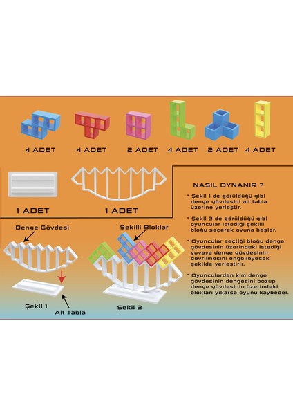 Denge Tetris / Kule - Koordinasyon, Zeka ve Denge Oyunu ( Denge Oyuncağı ) 22 Parça