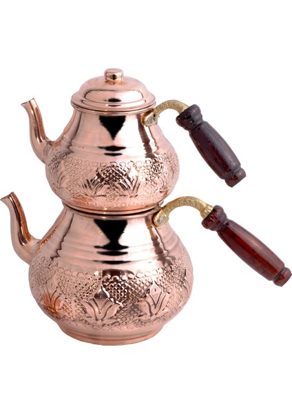 Bakır Lale Motifli Büyük Boy Çaydanlık Seti fiyatları