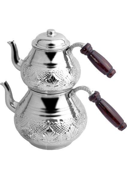 Bakır Lale Motifli Beyaz Küçük Boy Çaydanlık Seti fiyatları