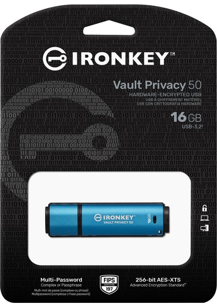 16GB Ironkey Vault Privacy 50 IKVP50/16GB AES-256 Encrypted, Fıps 197 USB Flash Bellek