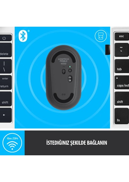 M350 Pebble Sessiz Kablosuz Kompakt Mouse - Siyah (Yurt Dışından)