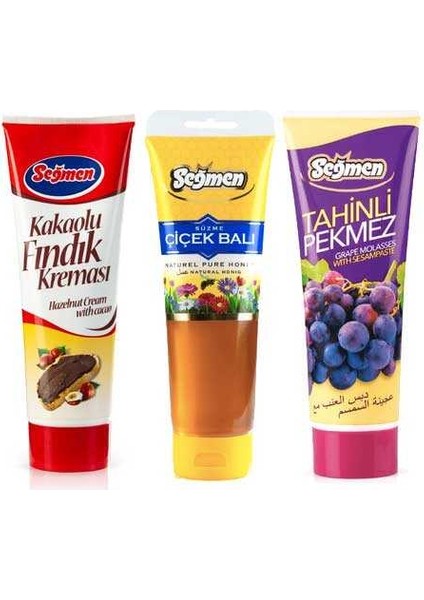Tahinli Pekmez, Süzme Çiçek Balı ve Kakaolu Fındık Ezmesi (3'lü) Tüp