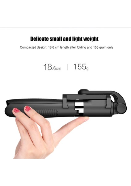 2 In 1 Katlanabilir Bluetooth Deklanşör Uzaktan Selfie Stick Tripod - Siyah (Yurt Dışından)