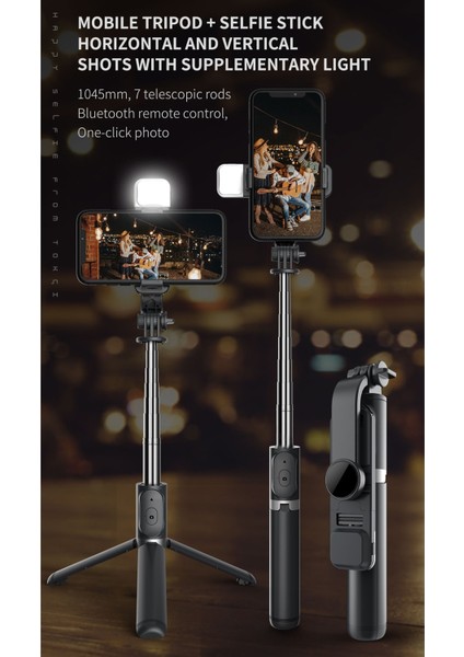 L11S Mini Doldurma Işık Bluetooth Selfie Stick Tripod Cep Telefonu Tutucu (Yurt Dışından)