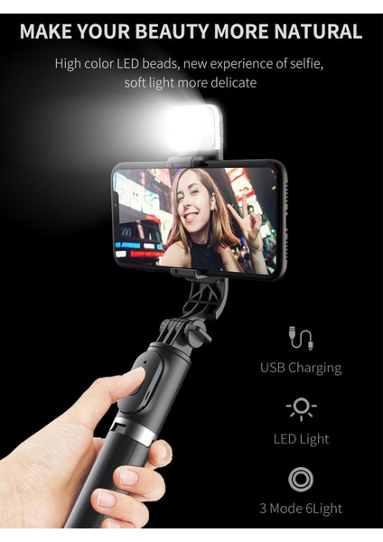 L11S Mini Doldurma Işık Bluetooth Selfie Stick Tripod Cep Telefonu Tutucu (Yurt Dışından)
