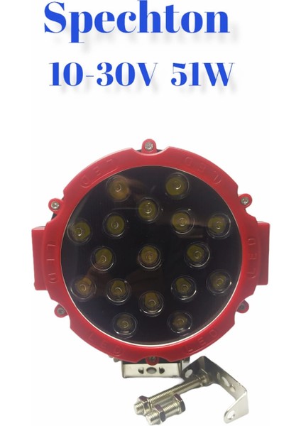 Traktör Iş Makinası Led Sis Farı 10-30v 51w  Kırmızı Çerçeve