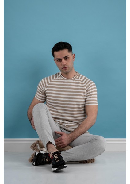Slimfit Çizgili Örgü Pamuklu Erkek T-Shirt fiyatları