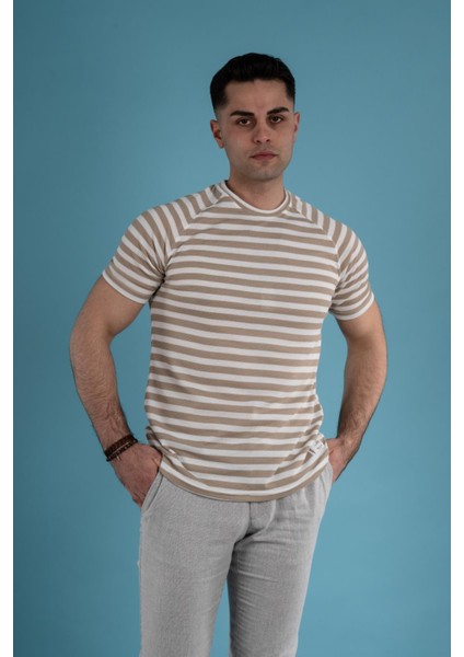 Slimfit Çizgili Örgü Pamuklu Erkek T-Shirt modelleri