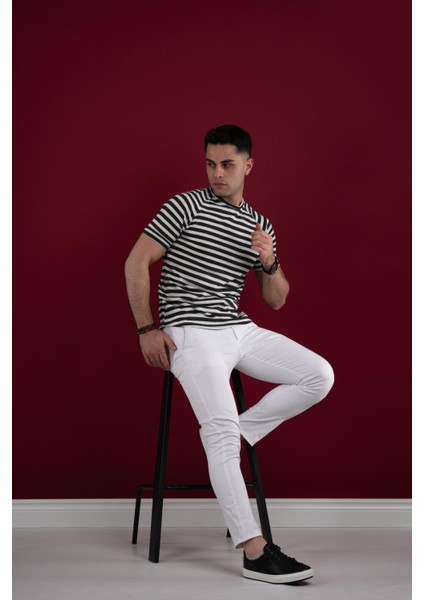 Slimfit Çizgili Örgü Pamuklu Erkek T-Shirt