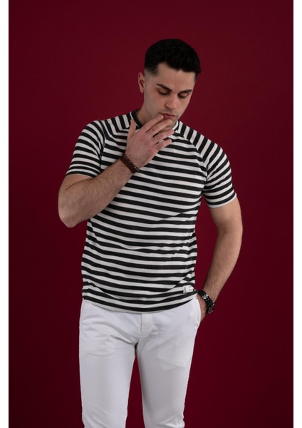 Slimfit Çizgili Örgü Pamuklu Erkek T-Shirt fiyatları