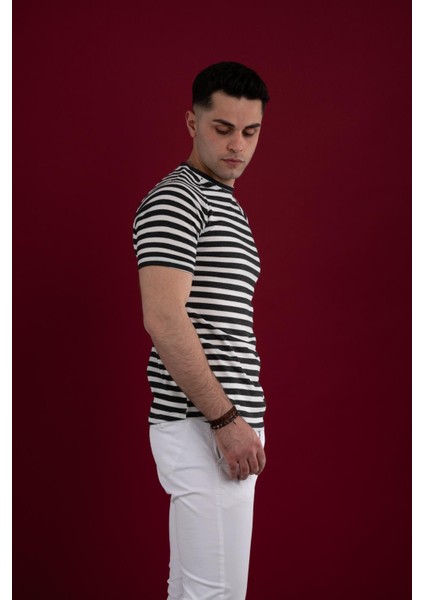 Slimfit Çizgili Örgü Pamuklu Erkek T-Shirt modelleri