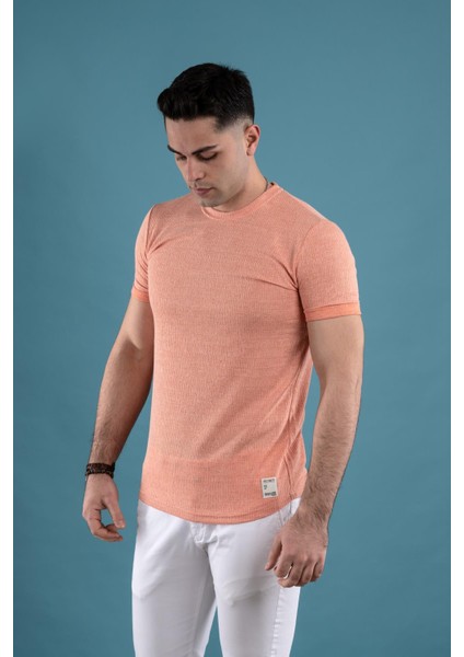 Slimfit Dokulu Bisiklet Yaka Erkek T-Shirt