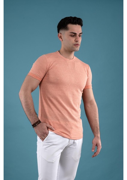 Slimfit Dokulu Bisiklet Yaka Erkek T-Shirt modelleri