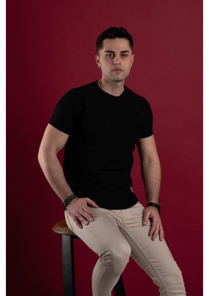 Slimfit Kendinden Desenli Erkek Penye T-Shirt modelleri