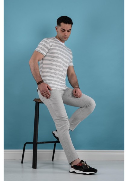 Slimfit Çizgili Örme Kumaş Erkek T-Shirt