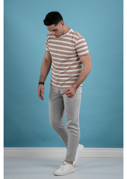 Slimfit Çizgili Örme Kumaş Erkek T-Shirt