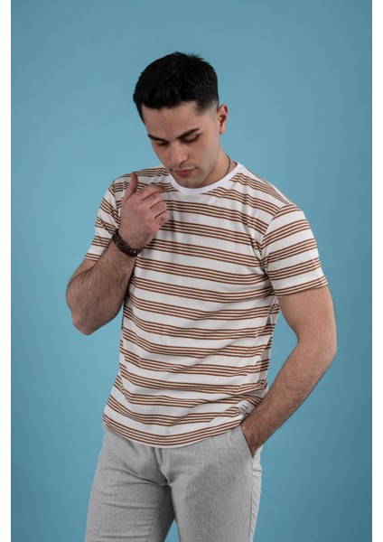 Slimfit Çizgili Örme Kumaş Erkek T-Shirt fiyatları