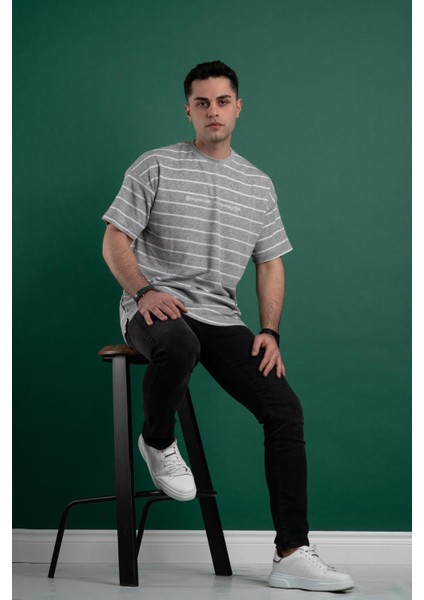 Oversize Çizgili Erkek T-Shirt