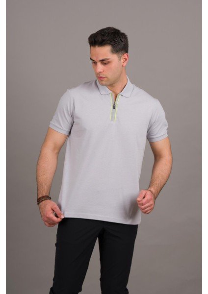 Regular Fit Fermuarlı Polo Yaka Pamuklu Erkek T-Shirt