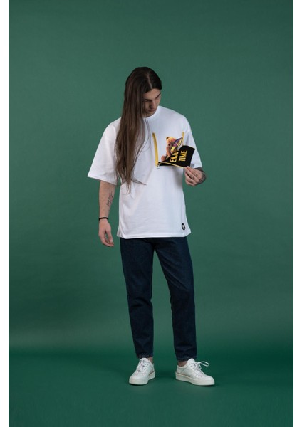 Oversize Cep Aksesuarlı Sıfır Yaka Penye Erkek T-Shirt
