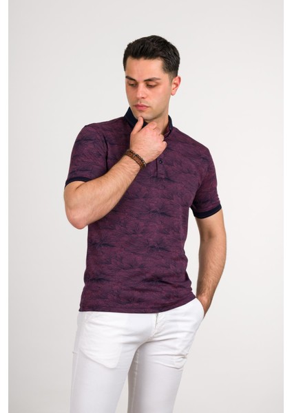 Slimfit Polo Yaka Likralı Desenli Erkek T-Shirt