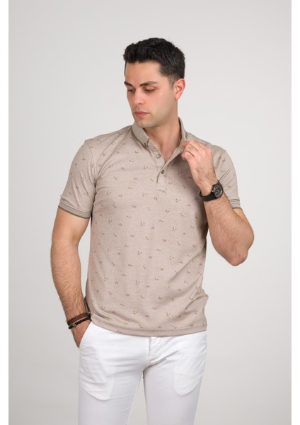 Slimfit Polo Yaka Likralı Küçük Desenli Erkek T-Shirt modelleri