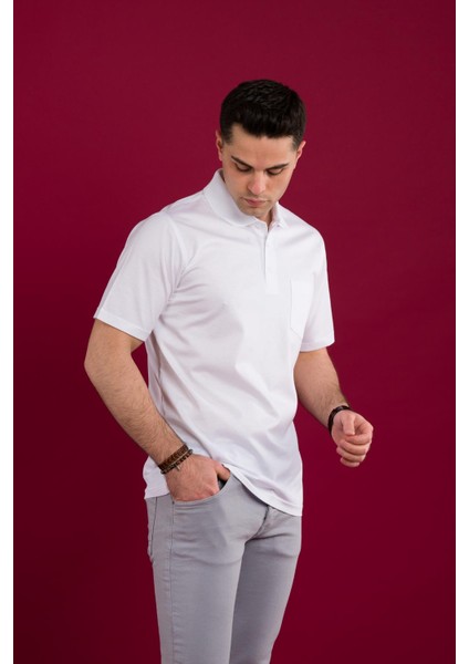 Klasik Kalıp Polo Yaka Cepli Merserize Erkek T-Shirt modelleri