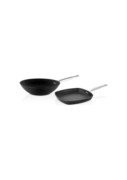 Black Tava Seti 28 cm Wok Tava & 28X28 Kare Tava