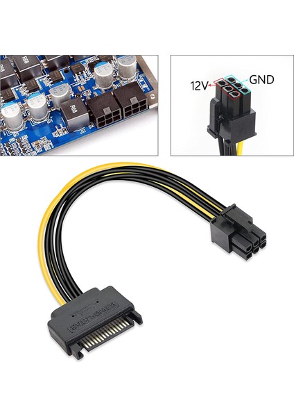 6 Pin - Sata 15 Pin Sata Güç Kablosu (Sata - 6 Pin Pcıe) Grafik Ekran Kartı Power Kablosu