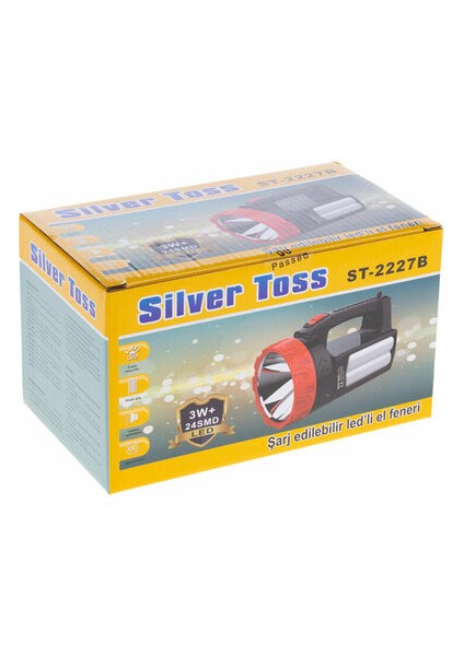 Silver Toss Fener El Şarjlı LED 3W + 24SMD LED ST-2227B 0309