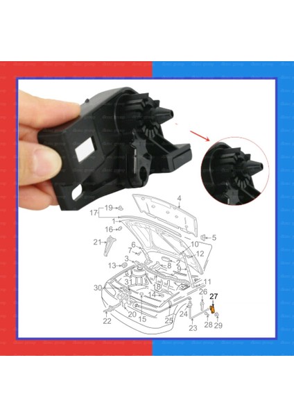 Volkswagen Caddy Mk3 Motor Kaputu Iç Açma Kolu Alt Braketi 2011-2014 Model Arası Uyumlu 1T1823633B