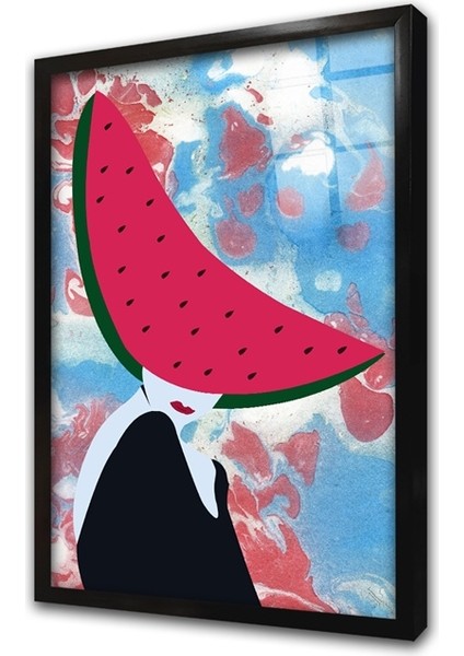Karpuz Kafa Glitch Çerçeveli Cam Tablo