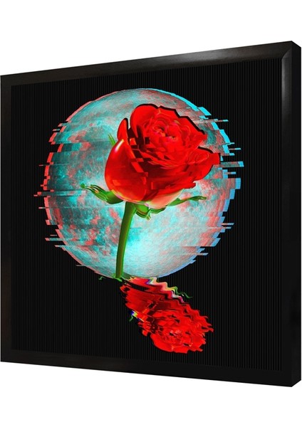 Ay ve Gül Glitch Çerçeveli Mdf Tablo