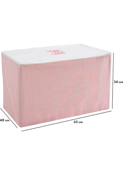Büyük Boy Baskı Detaylı Pembe Çizgili Hurç 74 x 46 x 46 cm