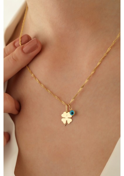 14 Ayar Altın Singapur Zincir Yonca-Göz Kolye fiyatları