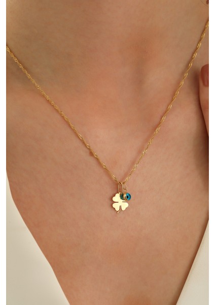 14 Ayar Altın Singapur Zincir Yonca-Göz Kolye fırsatları