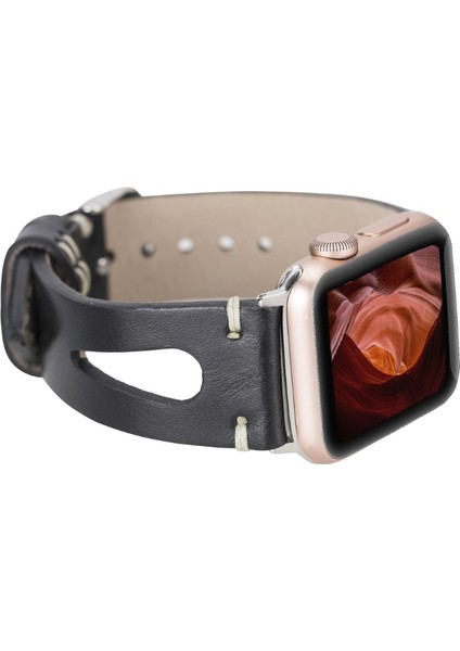 Apple Watch Uyumlu Deri Kordon 42-44-45MM 42BA2 Rst1 Siyah modelleri