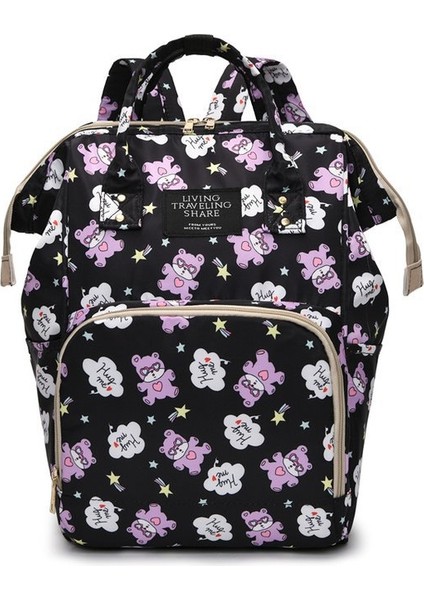 Lovehome Desenli Anne Bebek Bakım Omuz Çantası - Siyah (Yurt Dışından)