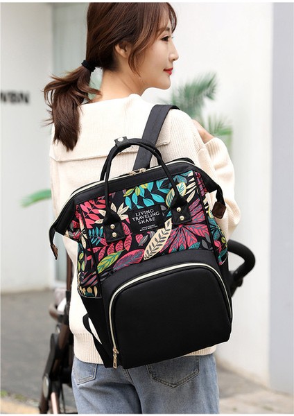 Lovehome Büyük Kapasiteli Yaprak Desenli Çok Fonksiyonlu Anne Bebek Sırt Çantası - Siyah (Yurt Dışından) modelleri