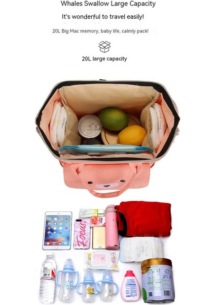 Lovehome Büyük Kapasiteli Ayıcık Detaylı Çok Fonksiyonlu Anne Bebek Çantası - Pembe (Yurt Dışından) fırsatları